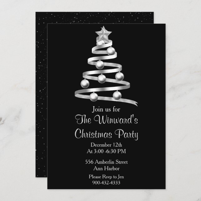 Convite Árvore de Natal de Prata (Frente/Verso)