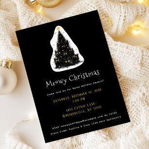 Convite Árvore de Natal do Gato Preto Divertido Meowy