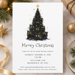 Convite Árvore de Natal do Gato Preto Divertido Meowy