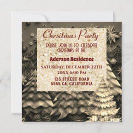 Convite Árvore de Natal do Ouro 3d| Festa de Natal Ouro