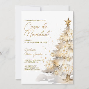 Convite Árvore de Natal Dourada Cena De Navidad Jantar de