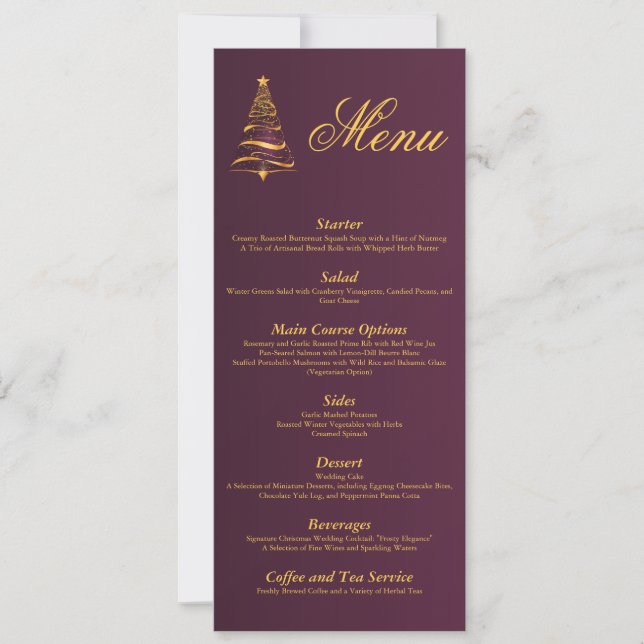 Convite Árvore de Natal Dourada Chic e Elegante Cardápio d (Frente)