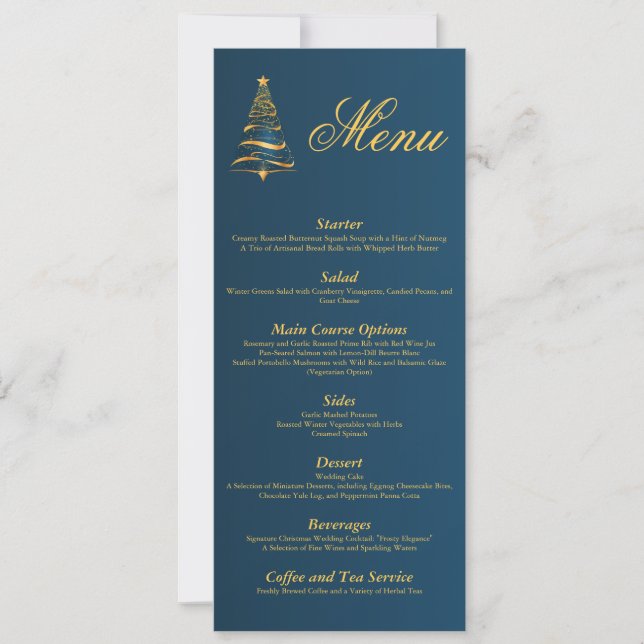 Convite Árvore de Natal Dourada Chic e Elegante Menu de Ca (Frente)