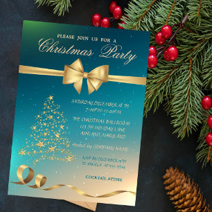 Convite Árvore de Natal Dourada Elegante, Arco Festa de Na