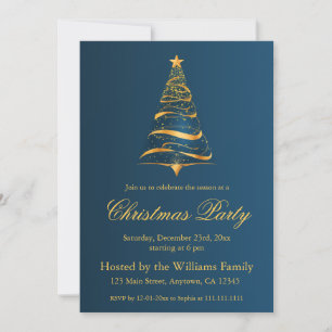 Convite Árvore de Natal Dourada Minimalista Elegante