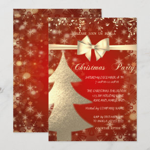 Convite Árvore de Natal Dourada,Vermelho,Convite para Fest