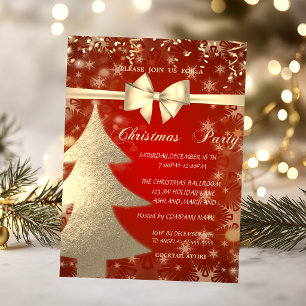 Convite Árvore de Natal Dourada,Vermelho,Convite para Fest
