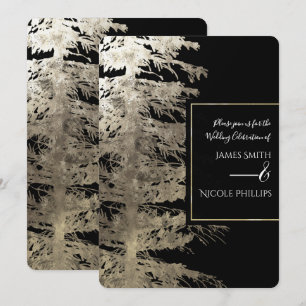 Convite Árvore de Natal Dourado e Preto Glam Floresta Rúst