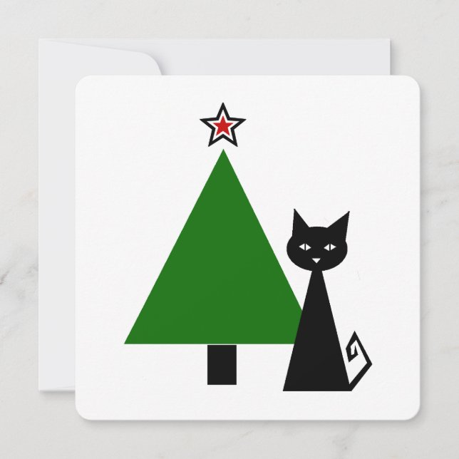 Convite +{ árvore de natal e gato preto }+ (Frente)