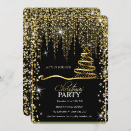 Convite Árvore de Natal Elegante Black - Dourada Sparkle