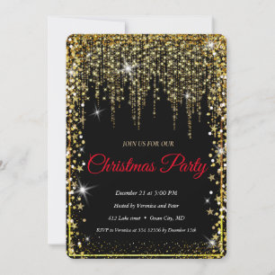 Convite Árvore de Natal Elegante Black - Dourada Sparkle