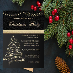 Convite Árvore de Natal Elegante, Black,Festa de Natal