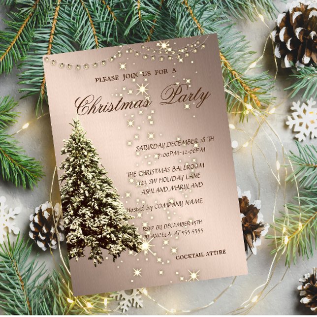Convite Árvore de Natal Elegante, Brilho, Festa de Natal (Criador carregado)