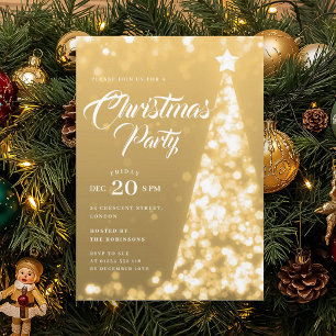 Convite Árvore de Natal Elegante de Ouro Festa de Natal