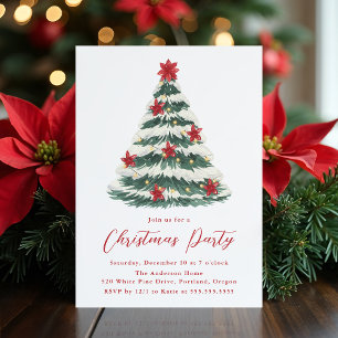 Convite Árvore de Natal Elegante de Poinsettia Festa de Fi