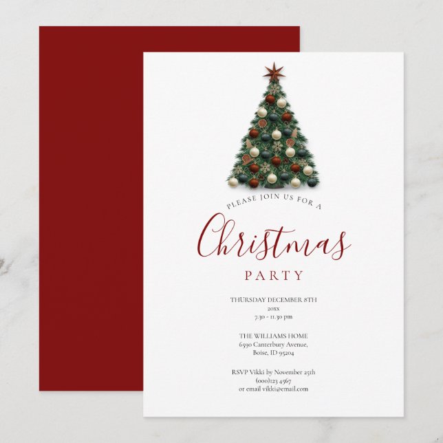 Convite Árvore de Natal Elegante Festa de Fim de Ano (Frente/Verso)