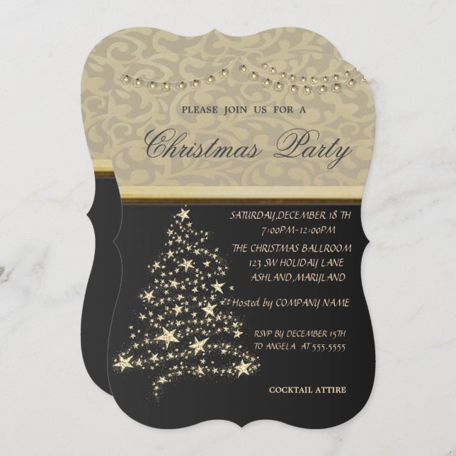 Convite Árvore de Natal Elegante, Festa de Natal da Compan (Frente/Verso)