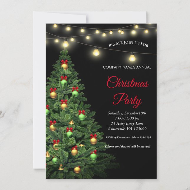 Convite Árvore de Natal elegante festiva Luzes (Frente)