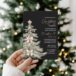 Convite Árvore de Natal Elegante Rosa e Preta