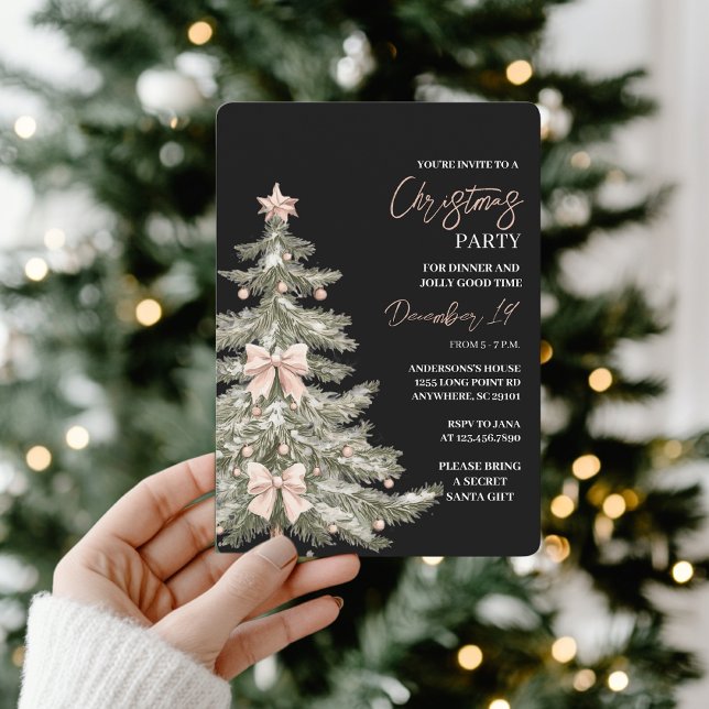 Convite Árvore de Natal Elegante Rosa e Preta (Criador carregado)
