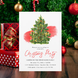 Convite Árvore de Natal Elegante Vermelho Branco Festa de