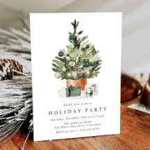 Árvore de Natal em Aquarela Elegante Festa de Fim