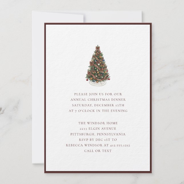 Convite Árvore de Natal em Aquarela Elegante Xadrez  (Frente)