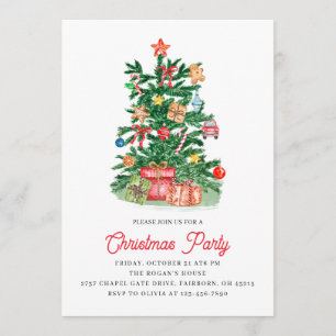 Convite Árvore de Natal em Aquarela Festiva Festa de Féria