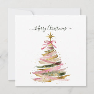 Convite Árvore de Natal em Aquarela Rosa e Dourada Elegant