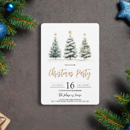 Convite Árvore de Natal em Aquarela Verde Dourado Festa de