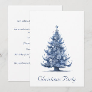 Convite Árvore de Natal em Azul Delft personalizável