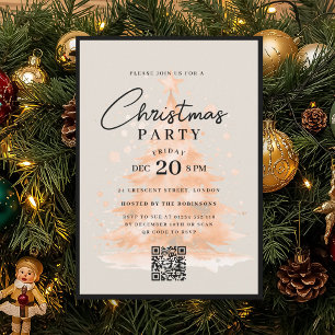 Convite Árvore de Natal em QR Dourado Rosa Festa de Natal