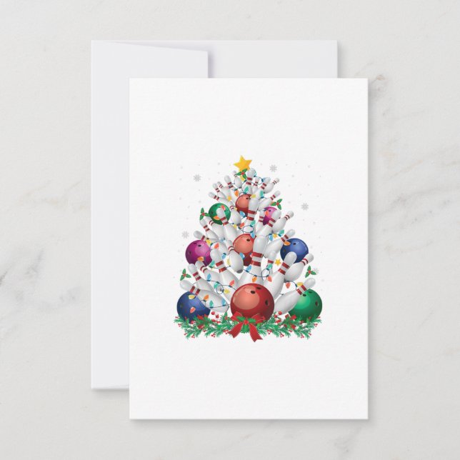 Convite árvore de natal engraçada de boliche luzes natal e (Frente)