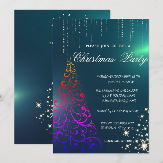 Convite Árvore de Natal,Festa de Natal da Empresa Verde (Frente/Verso)