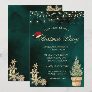 Convite Árvore de Natal, Festa de Natal Dourada com Floco