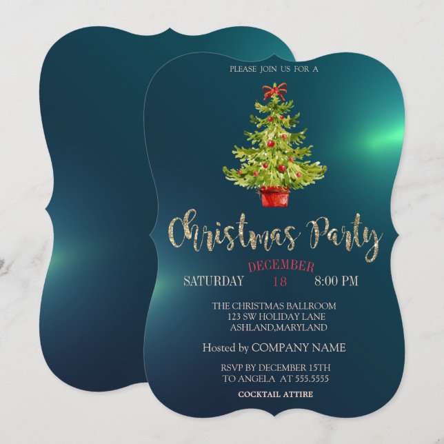 Convite Árvore de Natal, Festa de Natal Verde da Empresa (Frente/Verso)