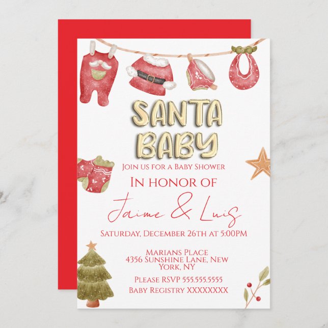 Convite Árvore de Natal Festa do Bebê Menino  (Frente/Verso)