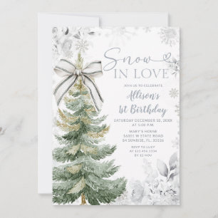 Convite Árvore de Natal Floral Prata Neve Em Amor Aniversá