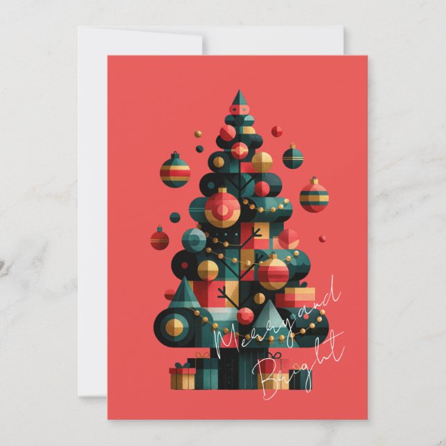 Convite Árvore de Natal Geométrica (Frente)