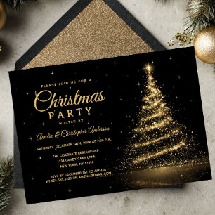 Convite Árvore de Natal Luz Brilho Dourado Festa de Natal