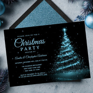 Convite Árvore de Natal Luz de Brilho Azul Festa de Natal