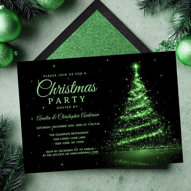 Convite Árvore de Natal Luz Verde Brilhante Festa de Natal (Criador carregado)