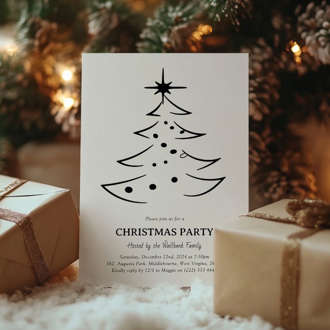 Convite Árvore de Natal Minimalista Preta e Branca Festa (Criador carregado)