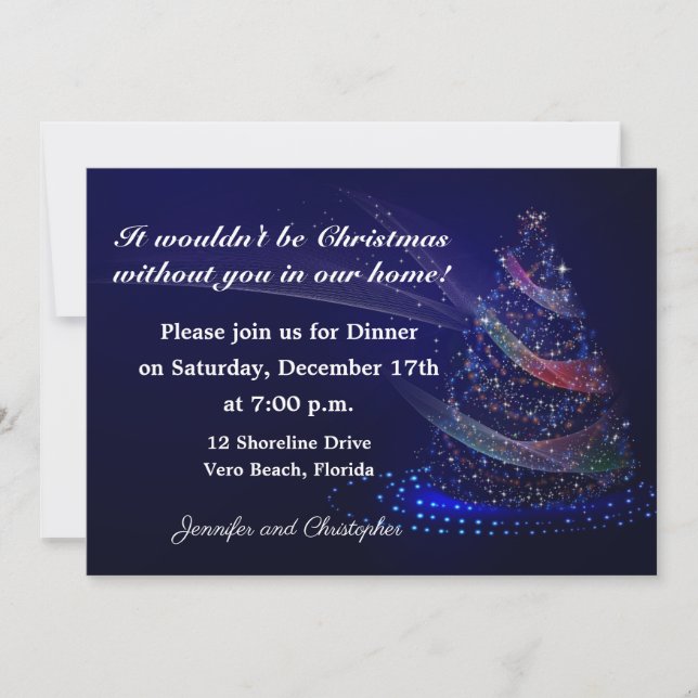 Convite Árvore de Natal moderna em Janto azul (Frente)