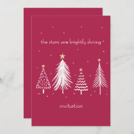Convite Árvore de Natal Moderna Vermelha e Branca - Dourad