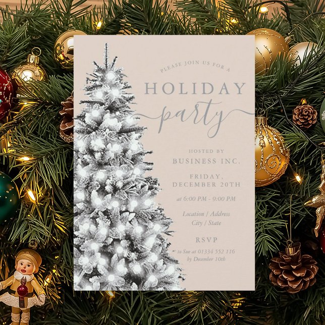 Convite Árvore de Natal Prateada Champanhe de Fim de Ano C (Silver Xmas Tree Corporate Holiday Champagne Invitation)