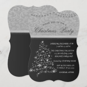 Convite Árvore de Natal Prateada Elegante,Festa de Natal