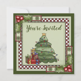 Convite Árvore de Natal, presentes e festa de férias de Ho