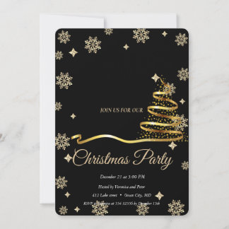 Convite Árvore de Natal Preta -Dourada Elegante