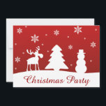 Convite Árvore de Natal Reindeer Snowman<br><div class="desc">Simples ilustração de Natal moderna e minimalista,  com silhuetas brancas de renas,  árvores,  bonecos de neve e flocos de neve,  com Feliz Natal a saudar de fundo vermelho.</div>